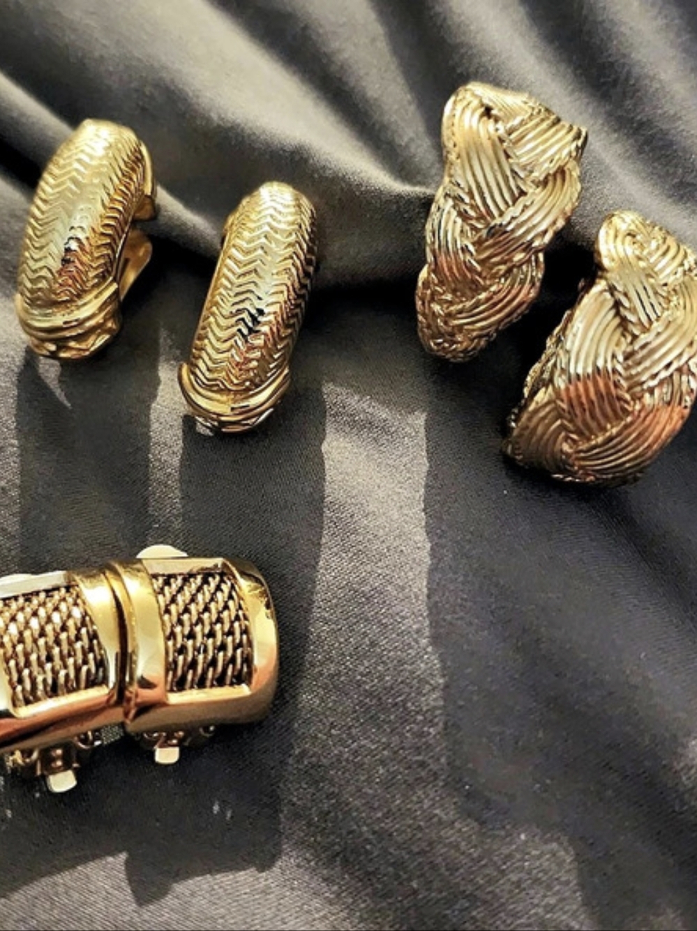 Clip On Gold-Tone Textured Earrings